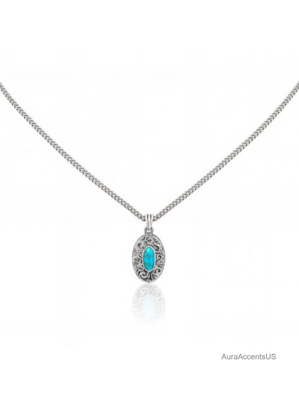 Turquoise Pendant Necklace Western Jewelry Adjustable Cable Chain